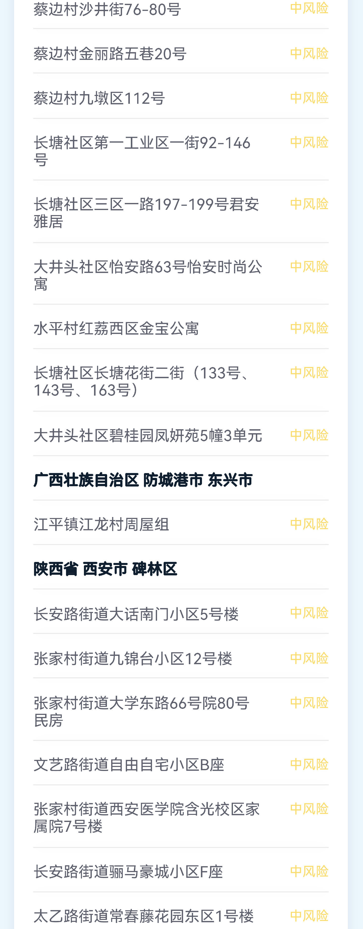 最新！全国高风险地区12个，中风险地区141个