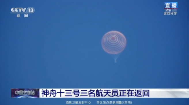 神舟十三号返回舱主降落伞打开