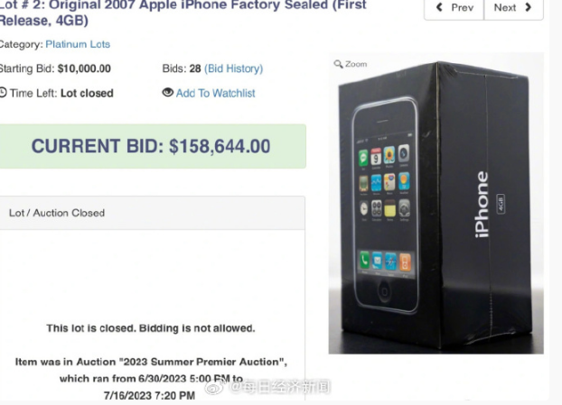 天价，初代未拆封iPhone拍出113万！