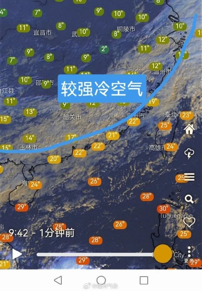 今夜！福州气温即将大跌！乌山已有7级大风！