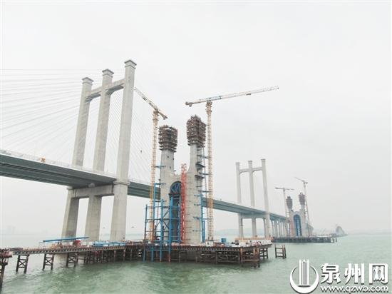 福厦客专泉州湾跨海大桥主塔浇筑节节高 预计7月封顶