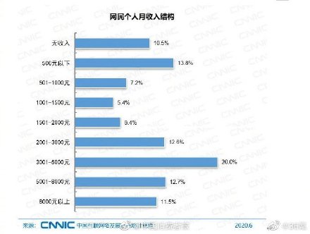 我国约2成网民月收入在1000元及以下
