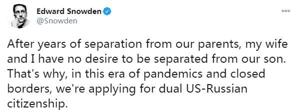 斯诺登宣布申请成为俄罗斯公民