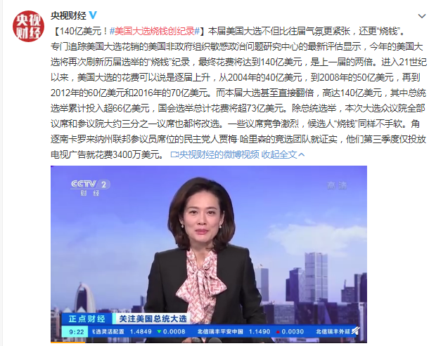 140亿美元！美国大选烧钱创纪录 是上一届的两倍